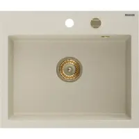 Mexen Oscar Granitspüle 1-beckig 580 x 490 mm, beige, goldener Siphon - 6519581000-69-G