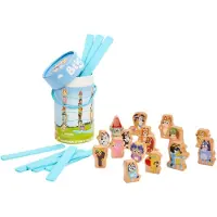 Sininen Bluey - Holzstapelspiel - 25 Build -und Balance -Stcke mit Charakteren und Stcken in einem Lagerrohr - FSC zertifiziert fr Kinder 3 Jahre und