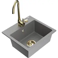 Mexen Milo 1-Becken-Granit-Spüle mit Mischbatterie Telma, Grau - 6505-71-670200-50