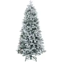 MUVOE HOMCOM Künstlicher Weihnachtsbaum, Kunstschnee und Tannenzapfen, realistisch, feuerfest, metallischer Fuß, 183 cm, grün