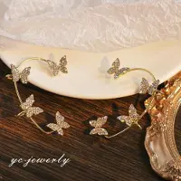 MaxPower (Gold - Rechts * 1 Stück) 1 Stück koreanische Mode-Strass-Schmetterlings-Ohrclips ohne Piercing für