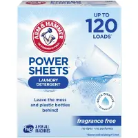 Arm & Hammer Power Sheets Waschmittel, parf mfrei, 60 St ck, f r bis zu 120 kleine Waschladungen