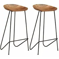 Helloshop26 Set aus zwei Designer-Barhockern, Stuhl, Sitz aus massivem Akazienholz 1202088