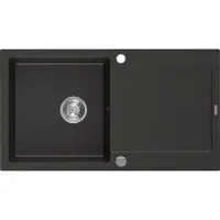 Mexen Leo Granitspüle mit einem Becken und einer Abtropffläche 900 x 500 mm, Schwarz/Gold Metallisch - 6501901010-75