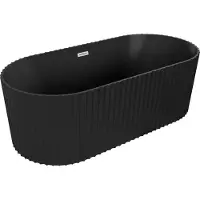 Mexen Paola freistehende geriffelte Wanne 170 x 80 cm, schwarz matt, Überlauf gebürstetes Nickel - 52721708071-97