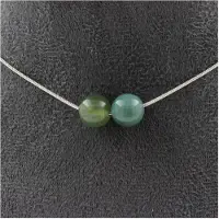 Bijoux Edelsteine und Mineralien. Halskette mit 2 Moosachat-Perlen 8 mm. Edelstahlkette Halskette für Frauen, Männer. Anpassbare Größe.
