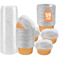 Tlily Dessertbecher mit Deckel, 50er-Pack Backhalter aus goldfarbener Aluminiumfolie