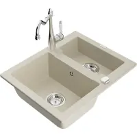 Mexen Carlos 1,5-Becken-Granitspüle mit Mischbatterie Carla, Beige - 6518-69-670700-00