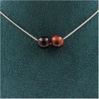 Bijoux Steine und Mineralien. Halskette 2 Perlen Rotem Tigerauge 8 mm. Kette aus Edelstahl Halskette für Frauen, Männer. Personalisierte Größe