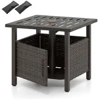 Helloshop26 Rechteckiger Rattantisch mit Loch für Sonnenschirm 55,5 x 55,5 x 47,5 cm