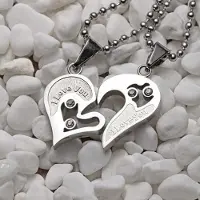 MaxPower (Silber - 1 Paar) 1 Paar „I Love You“ für Paare, Eisenkette, schwarzes Herz, Liebeshalsketten, modische,
