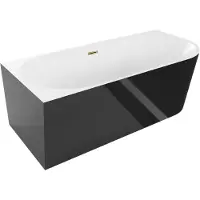 Mexen Mia freistehende Eckbadewanne links 140 x 75 cm, weiß/schwarz, Überlauf gold - 52691407575L-50