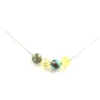 Bijoux Edelsteine und Mineralien. Halskette mit Chrysokollperlen aus Namibia + Citrin 8 mm Edelstahlkette.