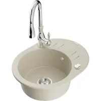Mexen Kevin 1 Becken-Granitspüle mit Abtropffläche und Mischbatterie Savita, Beige - 6517-69-672601-00