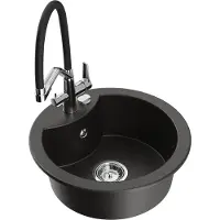 Mexen Diego 1-Becken-Granitspüle mit Mischbatterie Duo, Schwarz/Gold metallisch - 6512-75-671701-07