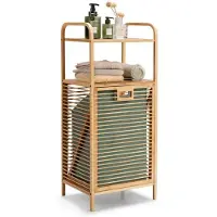 Helloshop26 Wäschekorb - - Neigbarer Wäschekorb - Bambus - 40,5x33x95,5 cm - Abnehmbarer Korb &amp; Regale