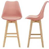 Helloshop26 Set von 2 Barhockern mit Rückenlehne und Fußstütze, Buche, 105 cm, rosa