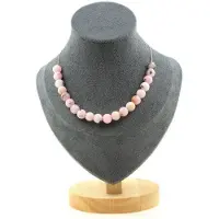 Bijoux Steine und Mineralien. Halskette mit 20 Perlen rosa Opal 8 mm. Kette aus rostfreiem Stahl Halskette für Frauen, Männer. Größenanpassung möglich.