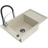 Mexen Elias 1 Becken-Granitspüle mit Abtropffläche und Mischbatterie Aster, Beige - 6511-69-73450-07-B