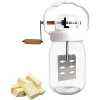 Melitt Manuelle Buttermaschine Aus Glas mit Holzgriff, 1,5 L Fassungsvermögen, Buttermaschinen Einmachglas, Handkurbel