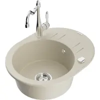 Mexen Kevin 1 Becken-Granitspüle mit Abtropffläche und Mischbatterie Carla, Beige - 6517-69-670700-00