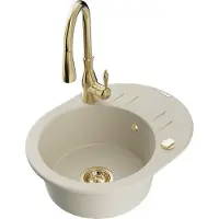Mexen Kevin 1 Becken-Granitspüle mit Abtropffläche und Mischbatterie Savita, Beige - 6517-69-672601-50