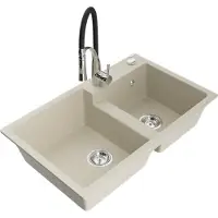 Mexen Tomas 2-Becken-Granitspüle mit Mischbatterie Aster, Beige - 6516-69-73450-07