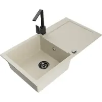 Mexen Leo 1 Becken-Granitspüle mit Abtropffläche und Mischbatterie Rita, Beige - 6501-69-670300-70