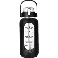 Spactz 64oz Glaswasserflaschen mit Strohhalm, Flaschensilikonhülle und Zeitmarkierung, für Fitnessstudio, Zuhause, Büro, Schwarz