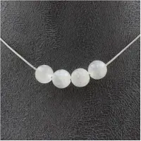 You do it Steine und Mineralien. Halskette mit 4 Selenitperlen aus Marokko 8 mm, Edelstahlkette, Halskette für Frauen, Männer. Personalisierbare Größe.
