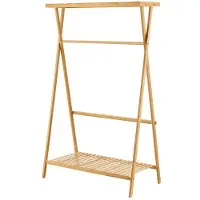 Helloshop26 Kleiderständer - - Bambus - 140 x 90 x 45 cm - 2 Regale - Einfache Montage