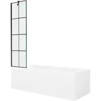 Mexen Cubik rechteckige Badewanne 170 x 70 cm mit Verkleidung und 1-flügliger Duschabtrennung 50 cm, Schwarzes Design - 55031707