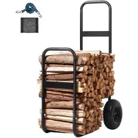 DUOKU Holztransporter aus Stahl--250 lb-Innen Außen-Luftreifen-Tür-Feuerstelle-Schwarz