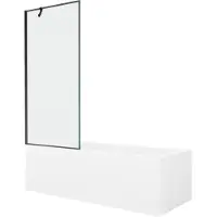 Mexen Cubik rechteckige Badewanne 170 x 70 cm mit Verkleidung und 1-flügliger Duschabtrennung 80 cm, Schwarzes Design - 55031707