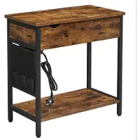 Helloshop26 Beistelltisch - - Tisch mit USB-Anschlüssen - Rustikales Design - Schwarze Stahl - 60x31,5x60 cm