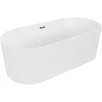 Mexen Paola freistehende, gerillte Badewanne 150 x 75 cm, weiße Matt, Überlauf Roségold - 52721507501-60