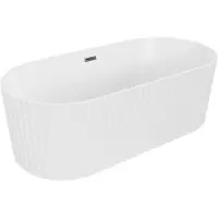 Mexen Paola freistehende gerillte Badewanne 170 x 80 cm, weiß matt, Überlauf gun gray gebürstet - 52721708001-66