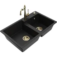 Mexen Tomas 2-Becken-Granitspüle mit Mischbatterie Carla, Schwarz - 6516-77-670700-50