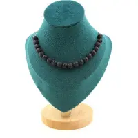 Bijoux Steine und Mineralien. Halskette mit 20 Lava-Perlen 8 mm. Kette aus rostfreiem Stahl Halskette für Frauen, Männer. Größenanpassung möglich.