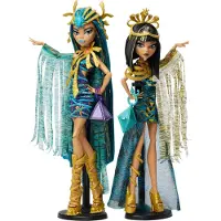 Monster High Fashion Doll Set Mumie Majestten Cleo & Nefera de Niles Sammlerstck 2-Pack mit goldenen Accessoires und Premium-Kleidung