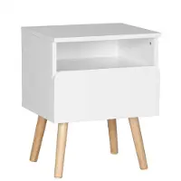 Helloshop26 Nachttisch mit Schubladen und Fach aus weißem Holz 19_0000457