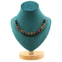 Bijoux Steine und Mineralien. Halskette mit 20 Perlen Tigerauge Mischfarben 8 mm. Kette aus Stahl Halskette für Frauen, Männer. Personalisierte Größe