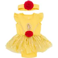 Disney Princess Belle Baby Mädchen Cosplay Bodysuit mit Rock Overlay & Haarband Set Gelb/Rot 18 Monate