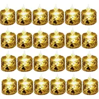 Jojomino 24 Stück LED-Teelichter, batteriebetrieben, rauchfreie Kerzenlampe für Valentinstag, Hochzeiten, Esstische, 3,6 x 6,5 cm
