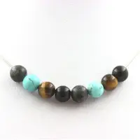 Bijoux Steine und Mineralien. Collier mit Labradorit-Perlen + Tigerauge + Türkis-Howlit + Achat Edelstahlkette.