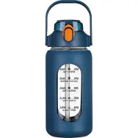 Tlily 64Oz Glaswasserflaschen mit Strohhalm, Flasche Marineblau