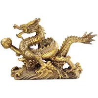 Melitt Chinesische Feng Shui-Drachenstatue Aus Messing, Skulptur, HeimbüRo-Tischdekoration für Reichtum und Erfolg, Gute GlüCksgeschenke