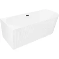 Mexen Silo freistehende Eckbadewanne links geriffelt 150 x 75 cm, weiß, schwarzer Überlauf - 52891507500L-70