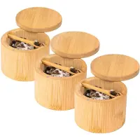 Torribaly Bambus-Salzstreuer (3er-Pack), Salzbox mit integriertem Löffel, Gewürzbehälter