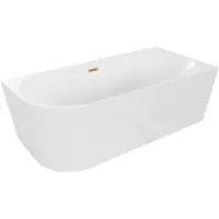 Mexen Mia freistehende Eckbadewanne rechts 160 x 80 cm, weiß, Überlauf gebürstetes Kupfer - 52691608000P-65